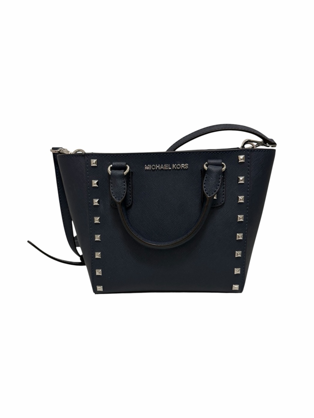 Michael Kors Crosshatching Navy Leather Satchel Handbag